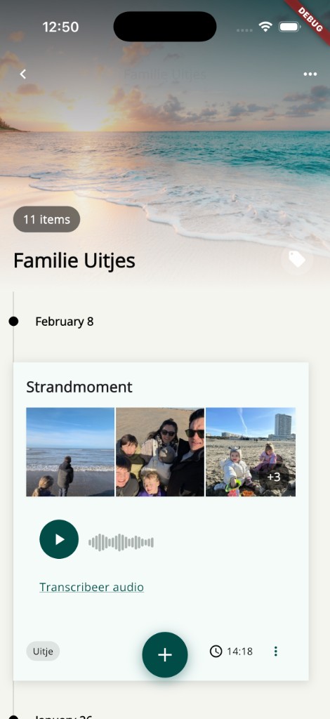 Leafbook app – tijdlijn Familie Uitjes